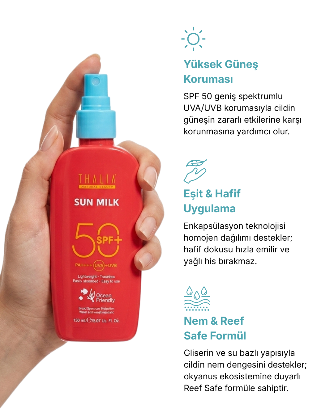 50 SPF Sun Milk Hibrit Filtreli Güneş Sütü 150 ml — görsel 3