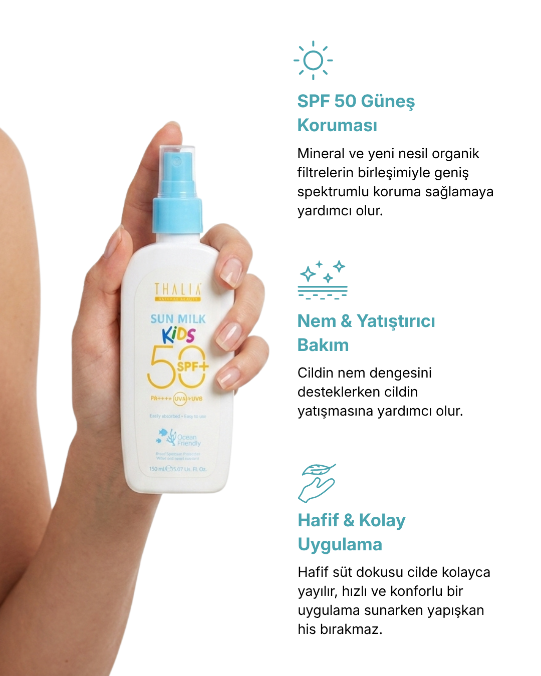 50SPF Yeni Nesil Hibrit Filtreli Çocuk Güneş Sütü 150ml — görsel 3
