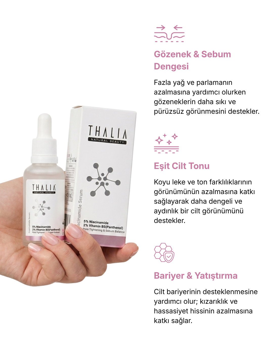 Gözenek ve Yağ Dengesi Cilt Bakım Serumu %5 Niasinamid & Panthenol 30 ml — görsel 3