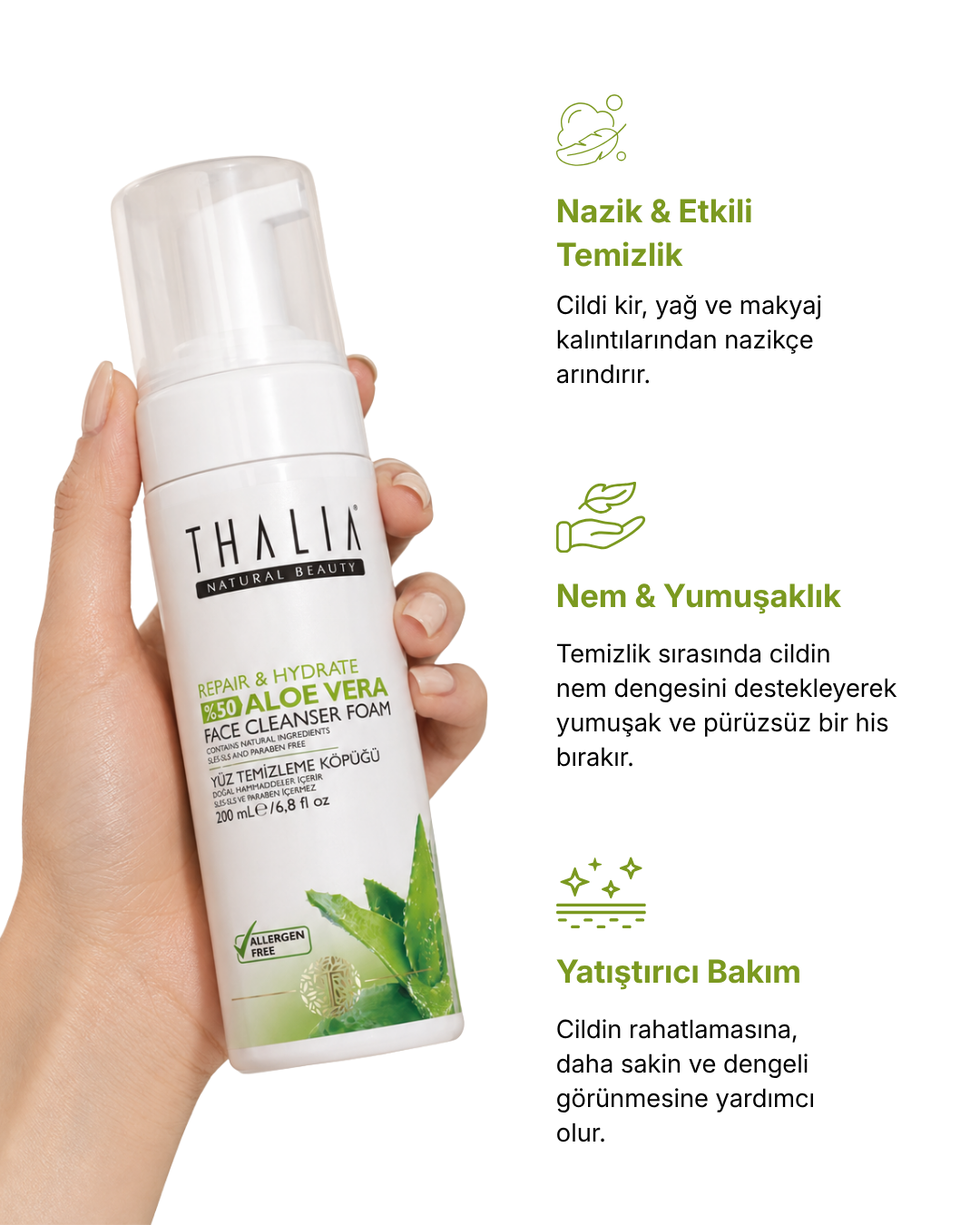 Onarmaya Yardımcı %50 Aloe Vera Özlü Yüz Temizleme Köpüğü · 150 ml — görsel 3