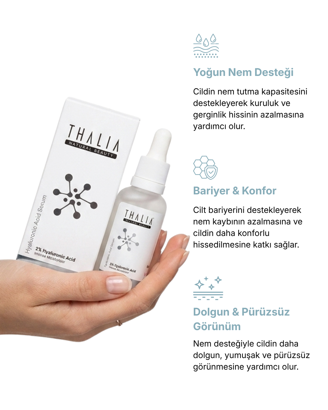 Yoğun Nemlendirici Cilt Bakım Serumu %2 Hiyalüronik Asit & Buğday Proteini 30 ml — görsel 3